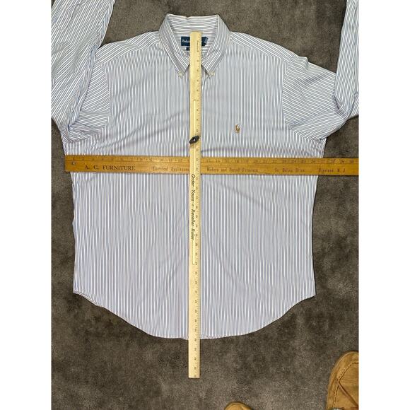 Ralph Lauren Shirt Men 17.5 Classic Fit Cotton 100%Button Down Pink Blue Striped - Picture 7 of 11